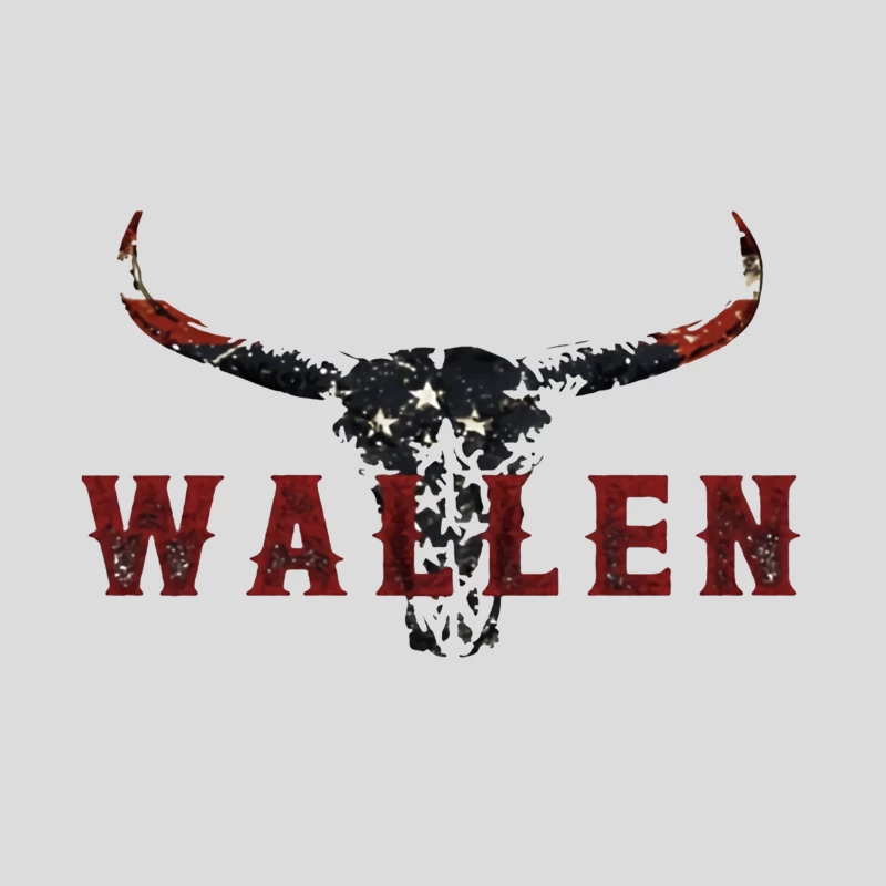 American Patriotic Western "Wallen" Logo with Flag-Patterned Bull Skull Baseball Cap