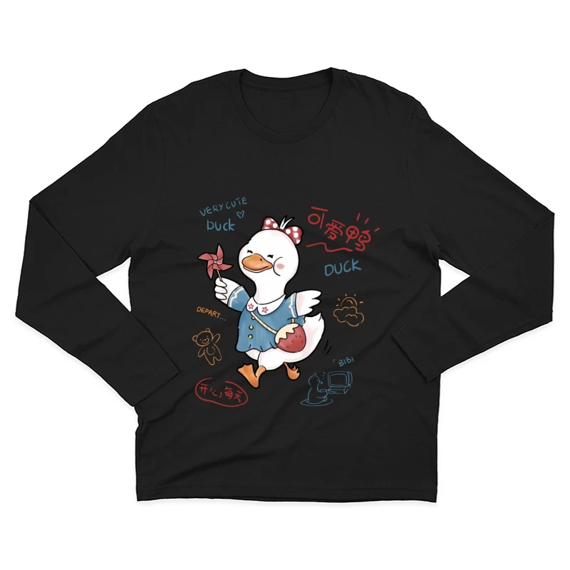 Fröhliche Ente mit Windrad Herren Langarm T-Shirt