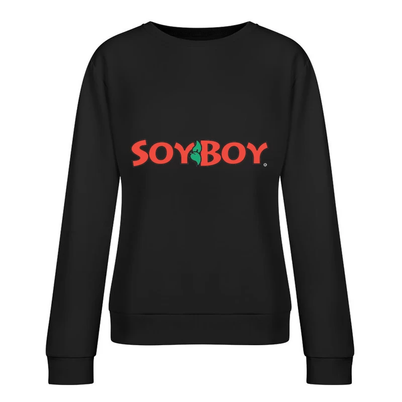 Soyboy Brand Logo with Red Letters and Green Leaf Design Female Pullover Sweatshirt