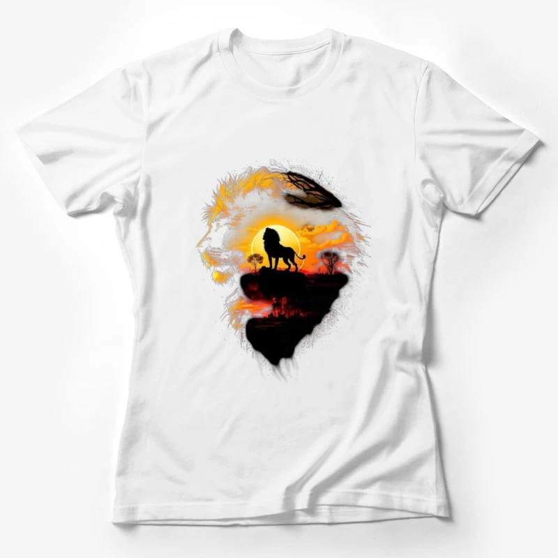 Majestic Lion Silhouette with Sunset Landscape Female T-Shirt