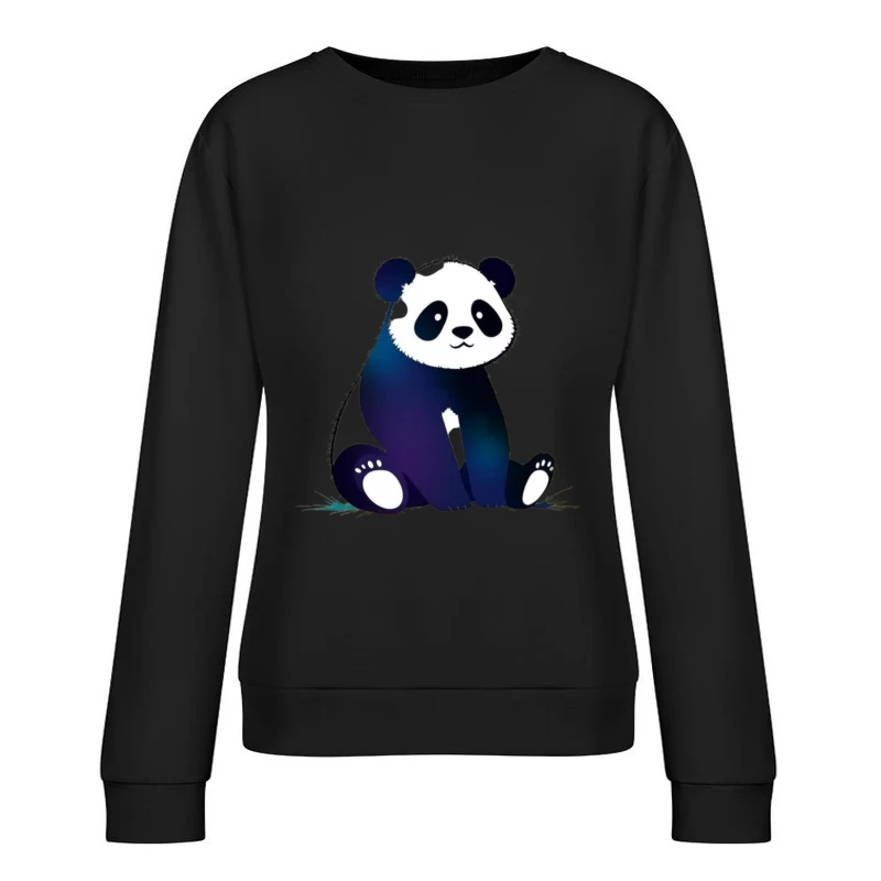 Cute Blue Gradient Cartoon Panda Illustration Female Pullover Sweatshirt