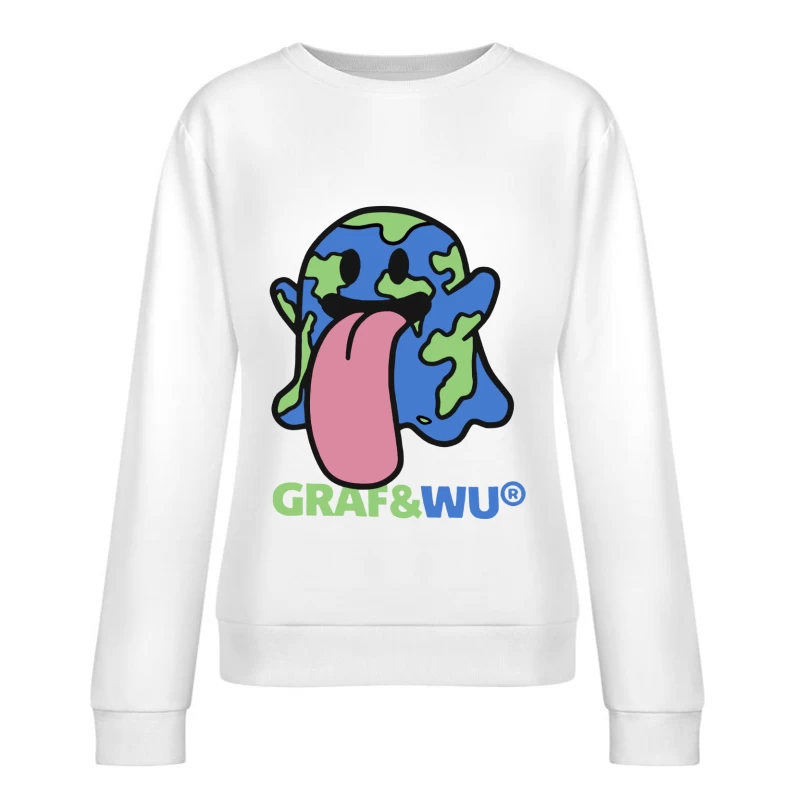 Fröhlicher Erdball-Charakter mit Zunge Damen Pullover Sweatshirt