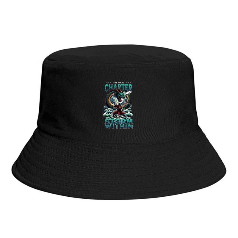 Epic Samurai Warrior Facing Dragon in Storm Within Chapter Art Bucket Hat