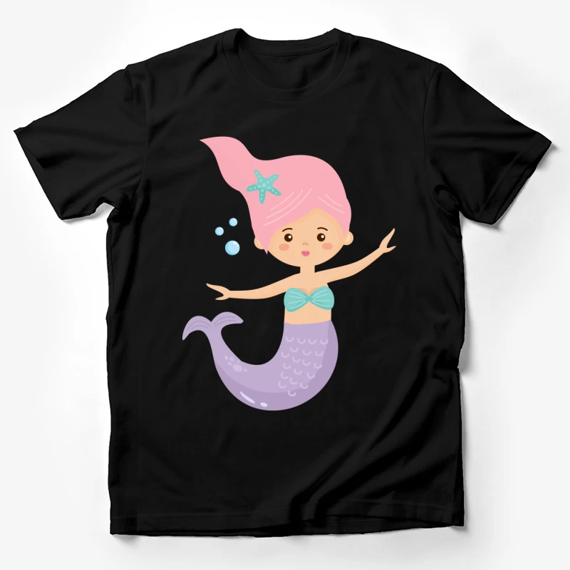 Jolie sirène dessinée avec des cheveux roses Homme T-Shirt