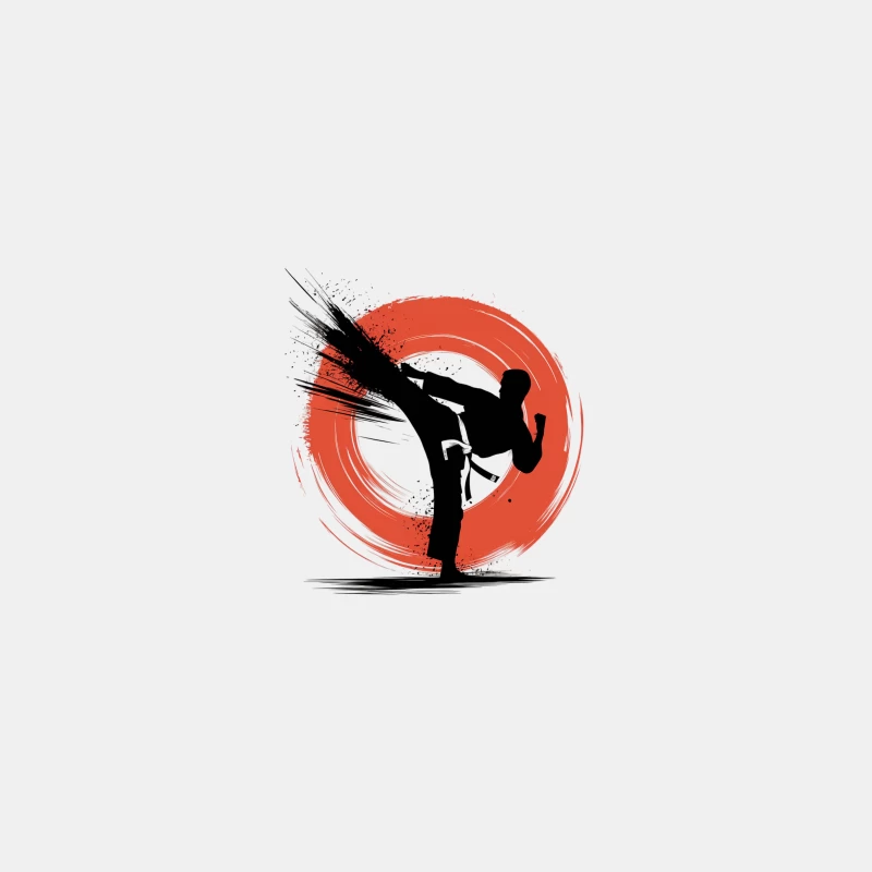 Dynamic Karate Kick Silhouette with Red Sun Circle Bucket Hat