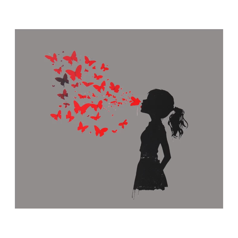 Silhouette's Butterfly Freedom: Artistic Expression in Red and Black Tapestry