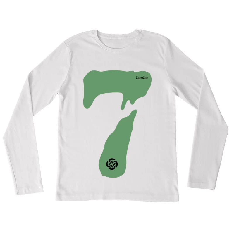 Grüne Zahl Sieben Design Damen Langarm T-Shirt