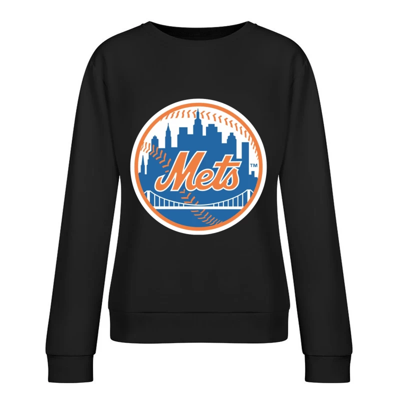 New York Mets MLB Baseball Team Logo with City Skyline Female Pullover Sweatshirt