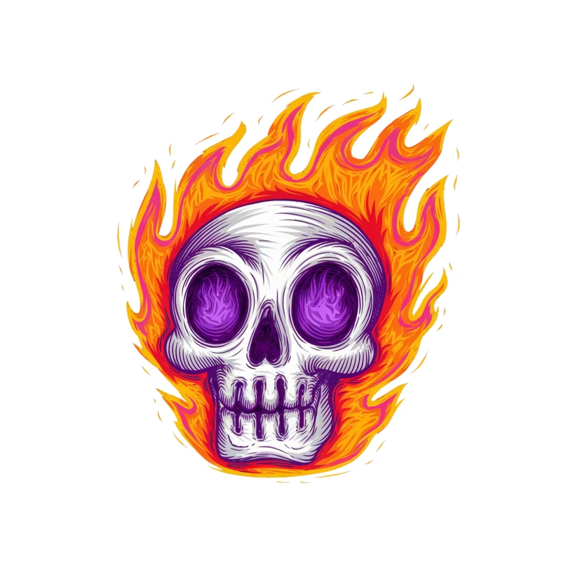 Fiery Purple Skull: Spooky Halloween Illustration Tapestry