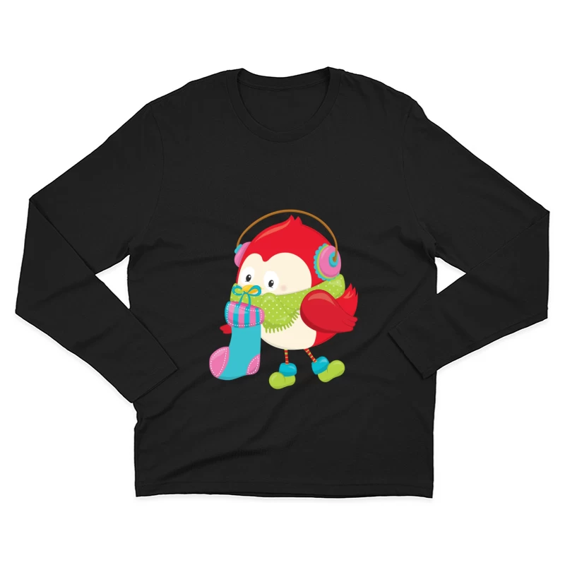 Oiseau mignon avec cache-oreilles et chaussette Homme Manches Longues T-Shirt