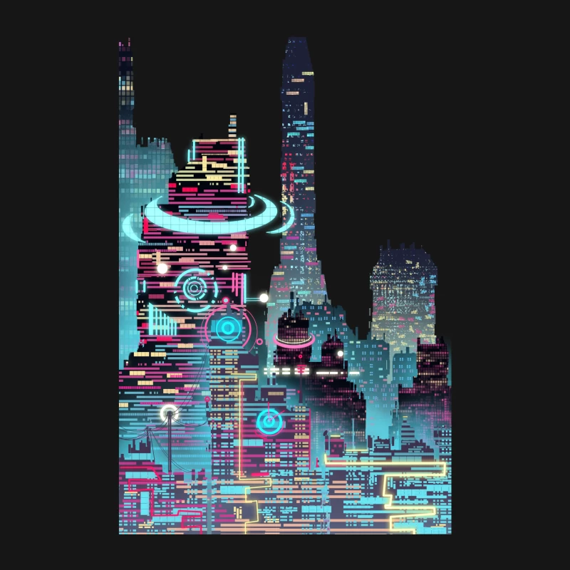 Futuristische Neon-Stadtansicht Herren Langarm T-Shirt
