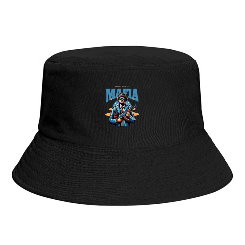 Vintage-Style Mafia Gangster Illustration with Weapon Bucket Hat