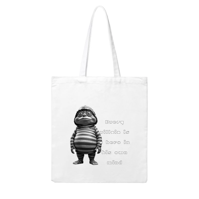 Quirky Cartoon Dinosaur in Striped Outfit and Glasses Cotton Tote Bag