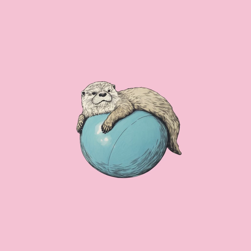 Adorable Sea Otter Lounging on Blue Ball Illustration Bucket Hat