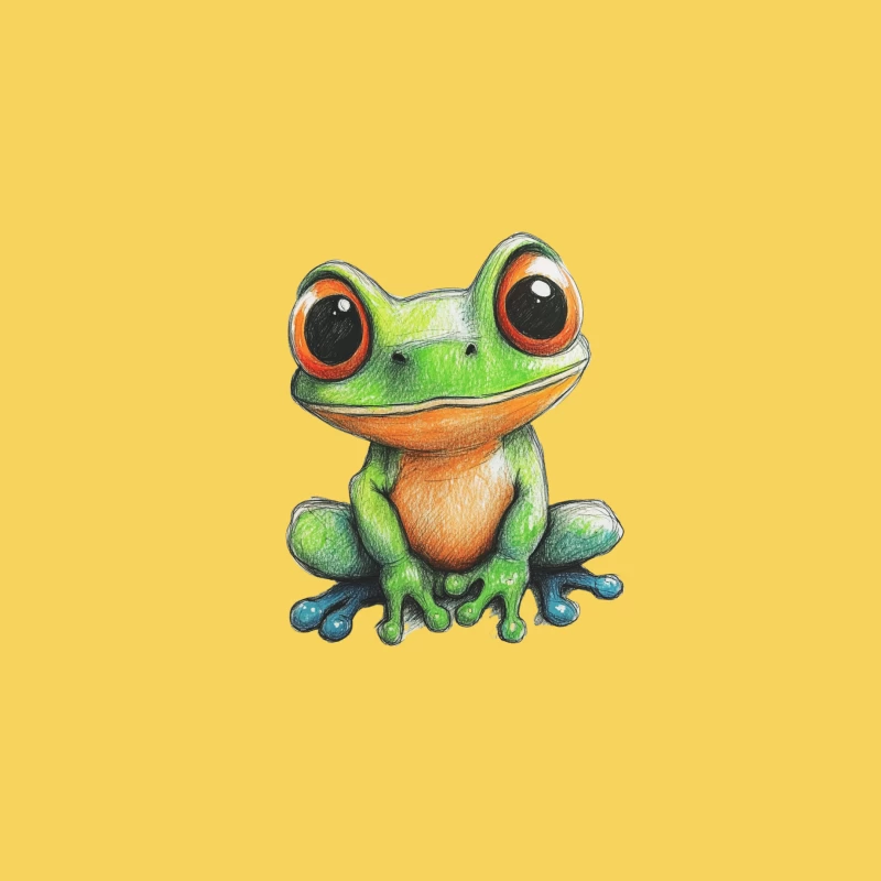 Cute Colorful Cartoon Tree Frog Illustration with Big Eyes Bucket Hat