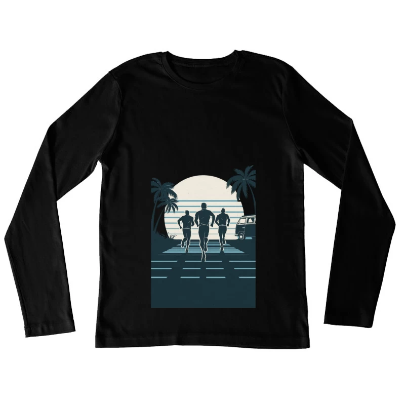 Retro Beach Run: Silhouettes at Sunset Female Long Sleeve T-Shirt