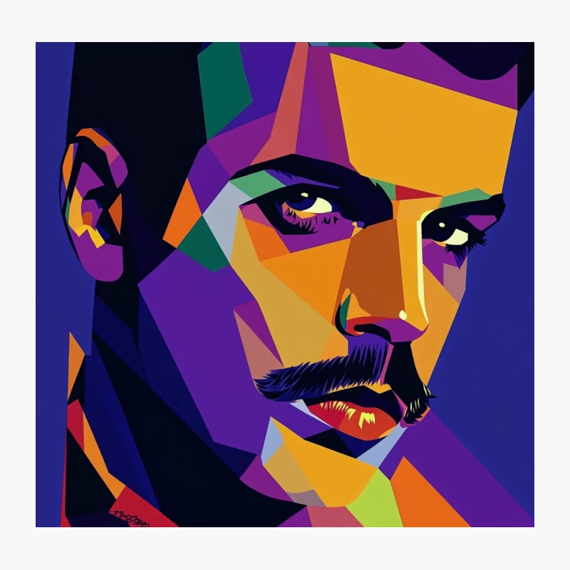 Vibrant Geometric Pop Art Portrait of Mustachioed Man Throw Pillow