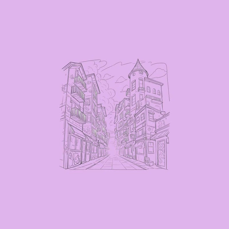 City Street Illustration Desk Mat