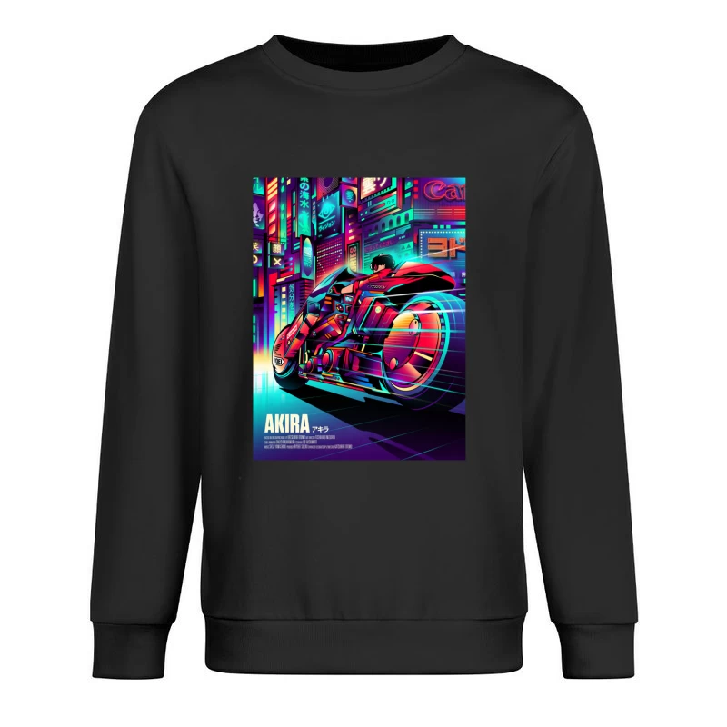 Cyberpunk Akira Motorcycle in Neon City Male Pullover Sweatshirt