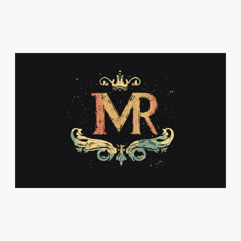Ornate Vintage MR Initials Logo with Crown on Black Background Travel Mug
