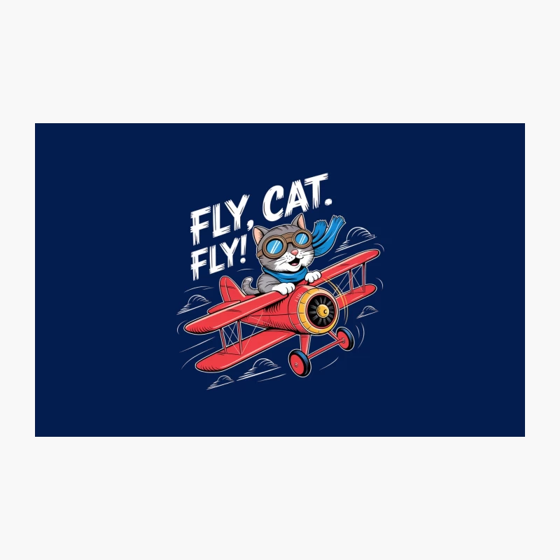 Adventure Cartoon Cat Flying Red Biplane Travel Mug