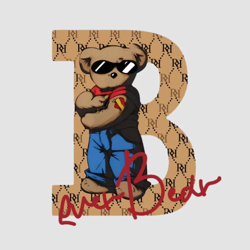 Cooler Bär Illustration mit Buchstabe B Hintergrund Herren Pullover Hoodie