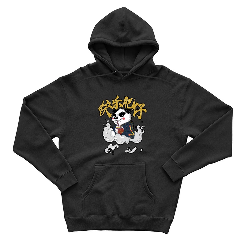 Fröhlicher Panda genießt Getränk Herren Pullover Hoodie