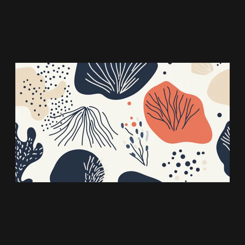 Modern Abstract Coral and Navy Botanical Pattern Desk Mat