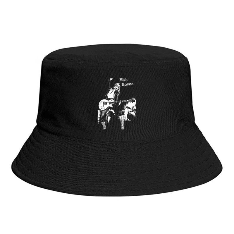 Black and White Sketch of Rock Musician with Electric Guitar Bucket Hat