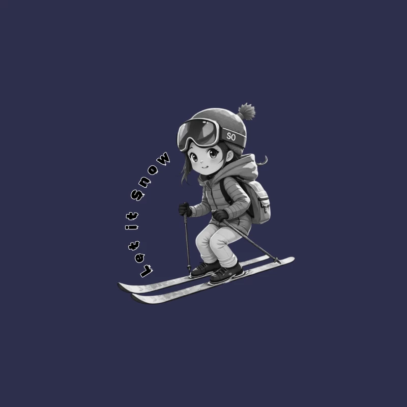 Cute Anime Chibi Character Skiing in Winter Male Long Sleeve T-Shirt