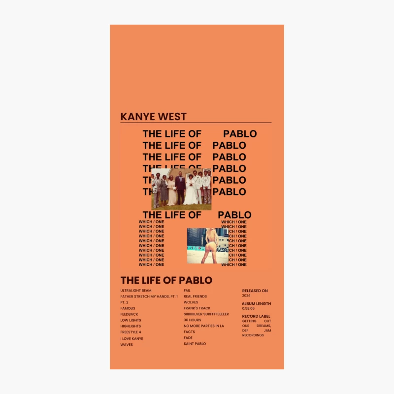 Kanye West's The Life of Pablo Album Cover with Track List on Orange Background iPhone Case
