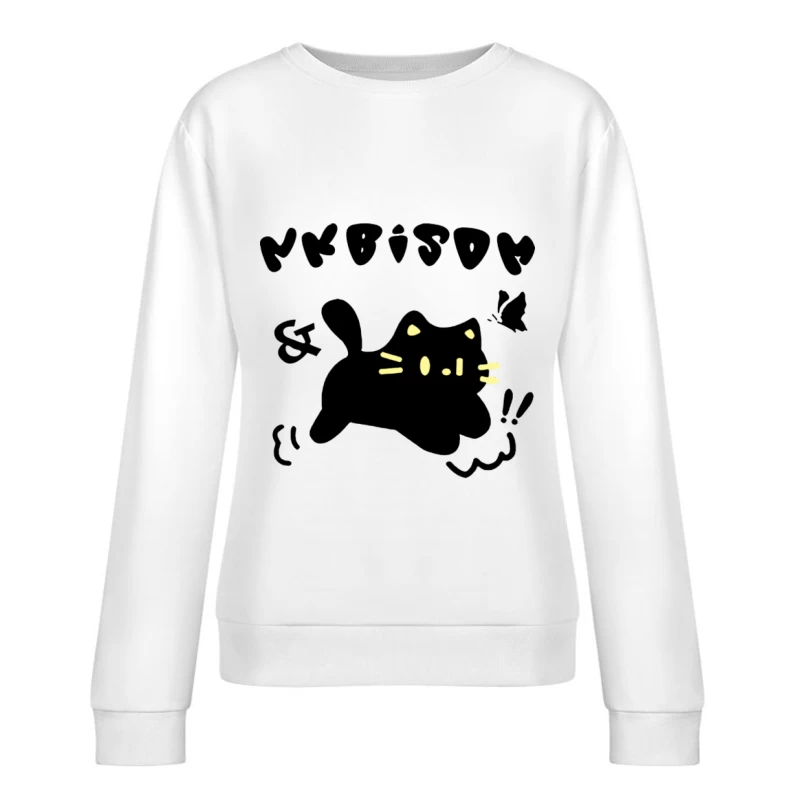 Niedliche Katze mit Text und Schmetterling Damen Pullover Sweatshirt