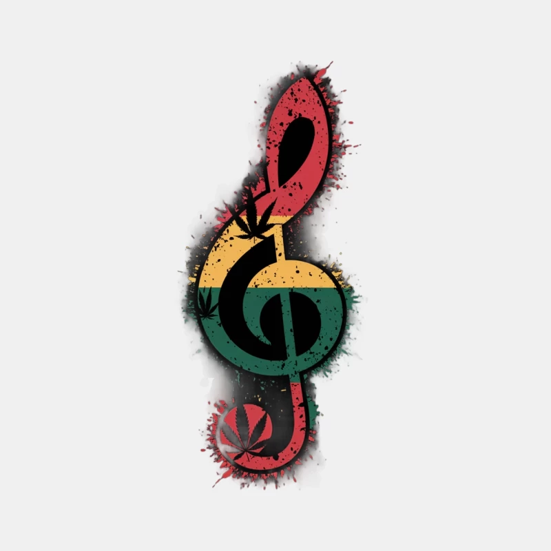 Reggae-Inspired Musical Treble Clef with Cannabis Motif Male Tank Top