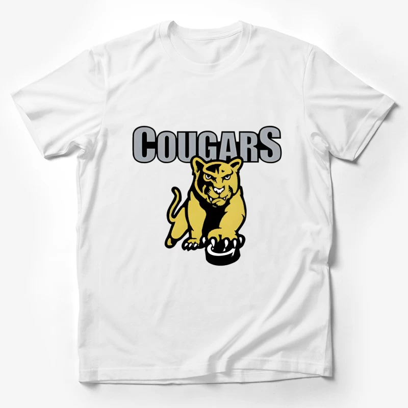 Fierce Yellow Cougar Sports Team Logo with Gray Text Male T-Shirt