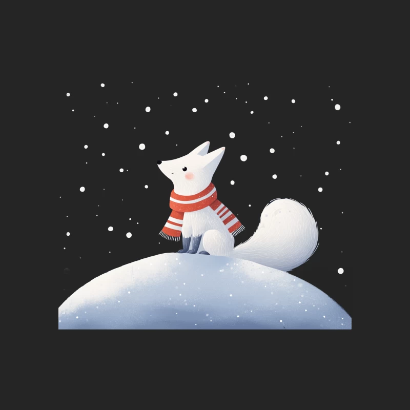 Cute Arctic Fox in Red Scarf on Snowy Hill Female Pullover Sweatshirt