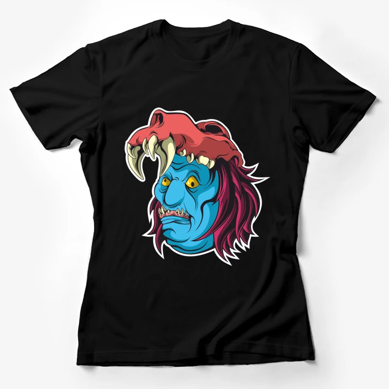 Blaues Monster mit rotem Schädelhut Damen T-Shirt