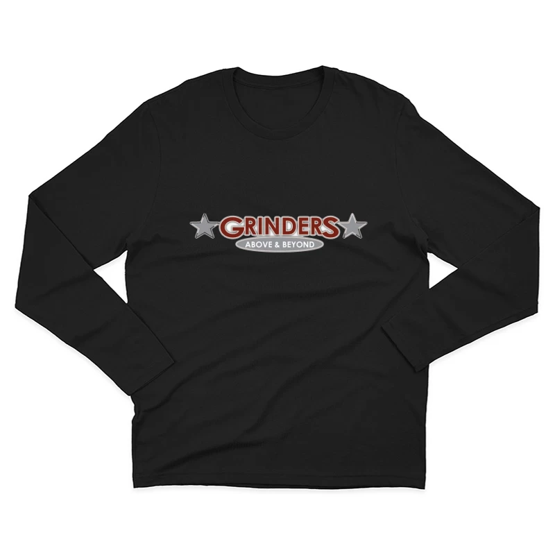 Grinders Restaurant Logo with Metallic Stars and Red Text Male Long Sleeve T-Shirt