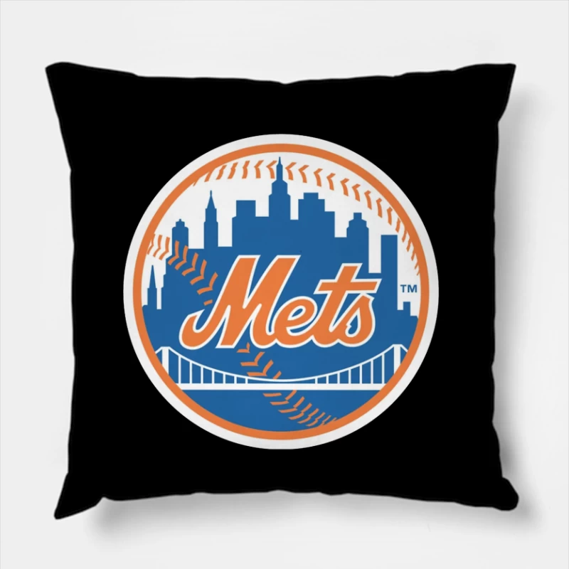 New York Mets MLB Baseball Team Logo with City Skyline Throw Pillow