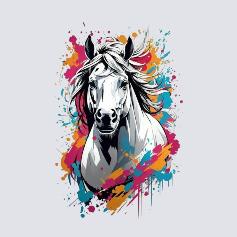 Colorful Digital Art of a Horse Pin