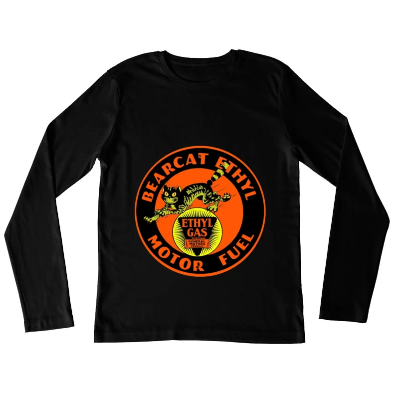 Vintage Bearcat Ethyl Motor Fuel Advertisement with Black Cat Mascot Female Long Sleeve T-Shirt