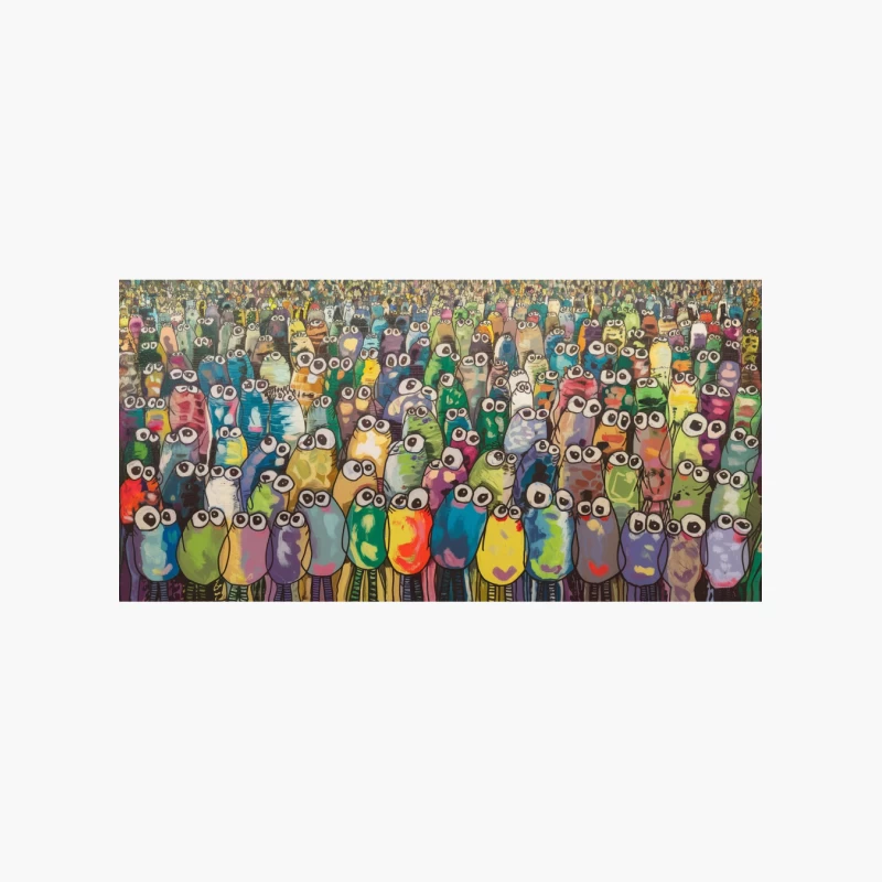 Whimsical Crowd of Colorful Cartoon Creatures with Big Eyes Cotton Tote Bag