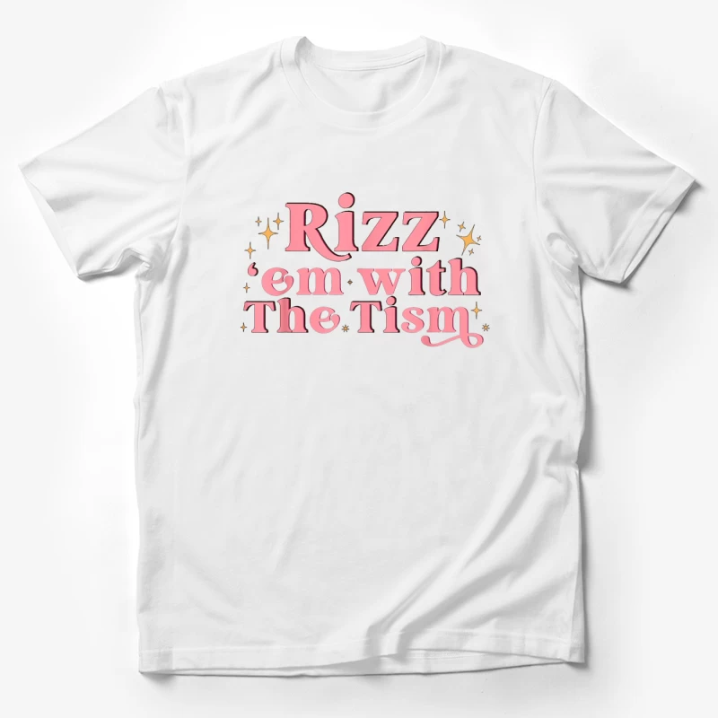 Retro Pink Typography: "Rizz em with The Tism" with Sparkles Male T-Shirt