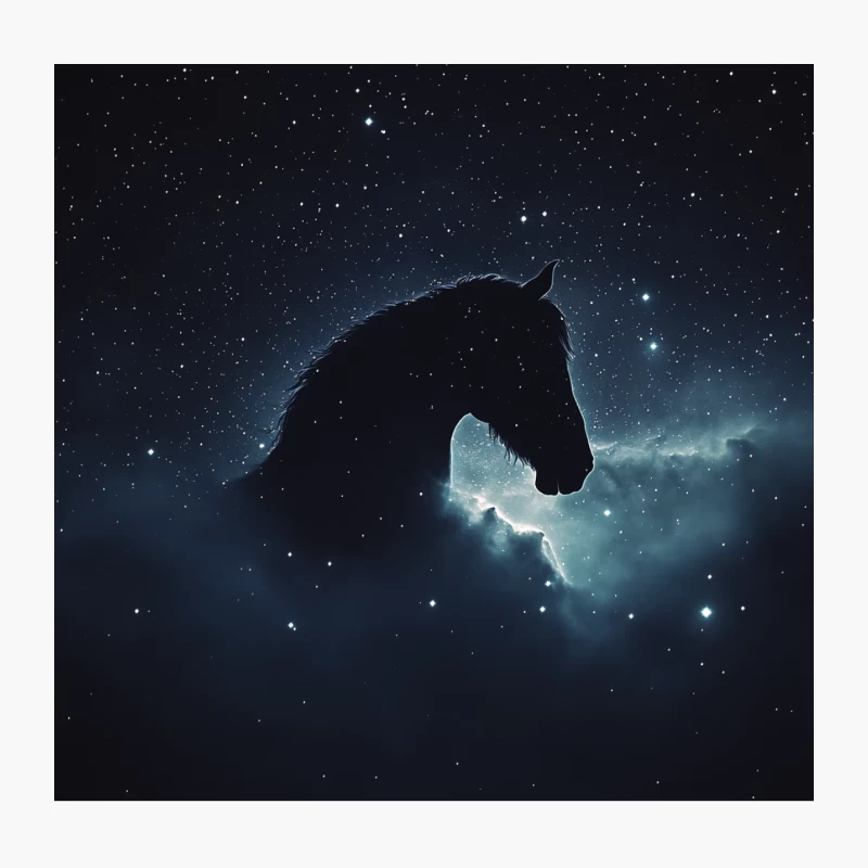 Celestial Equine: A Horse's Silhouette Against the Cosmic Night Throw Pillow