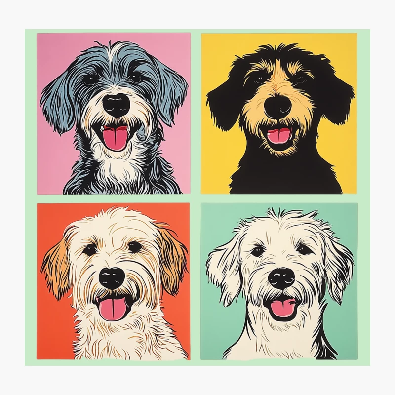 Colorful Cartoon Portraits of Doodle Dog Breeds Throw Pillow