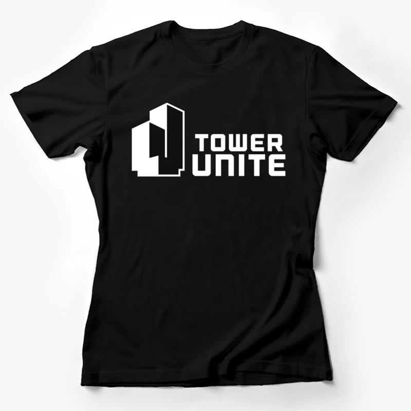 Minimalist Tower Unite Logo Design in Black and White Female T-Shirt