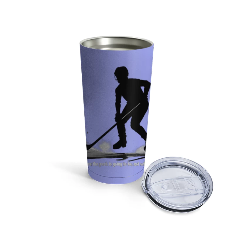 Dynamic Hockey Player Silhouette with Motivational Quote Travel Mug