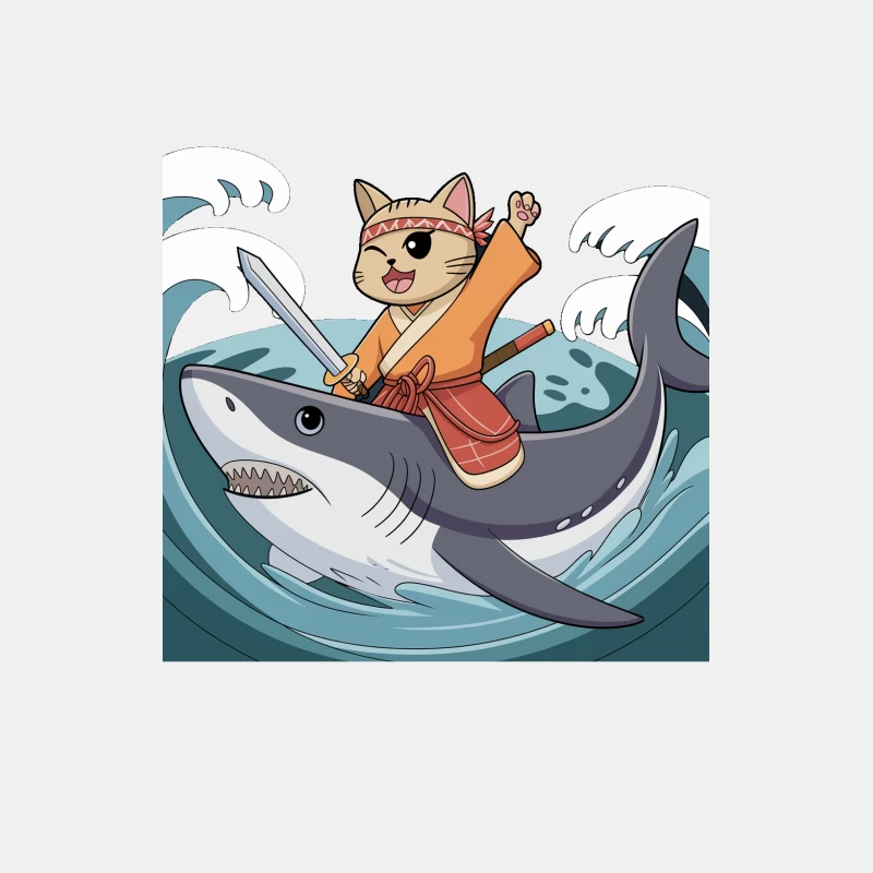 Samurai Cat's Shark-Riding Ocean Adventure Male Tank Top