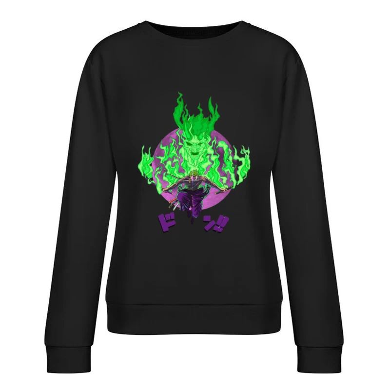 Samurai mit grünem Feuergeist Damen Pullover Sweatshirt