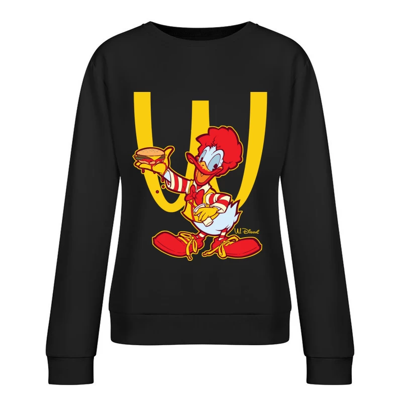 Cartoon Fast Food Character Holding a Burger Female Pullover Sweatshirt