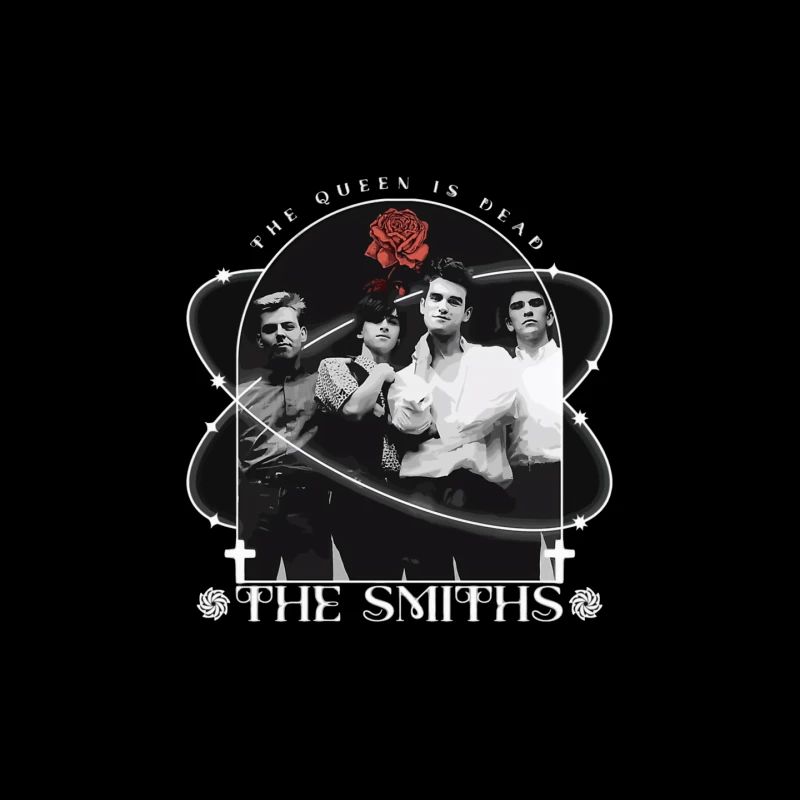 The Smiths - Vintage Black and White Band Portrait with Red Rose Mouse Pad